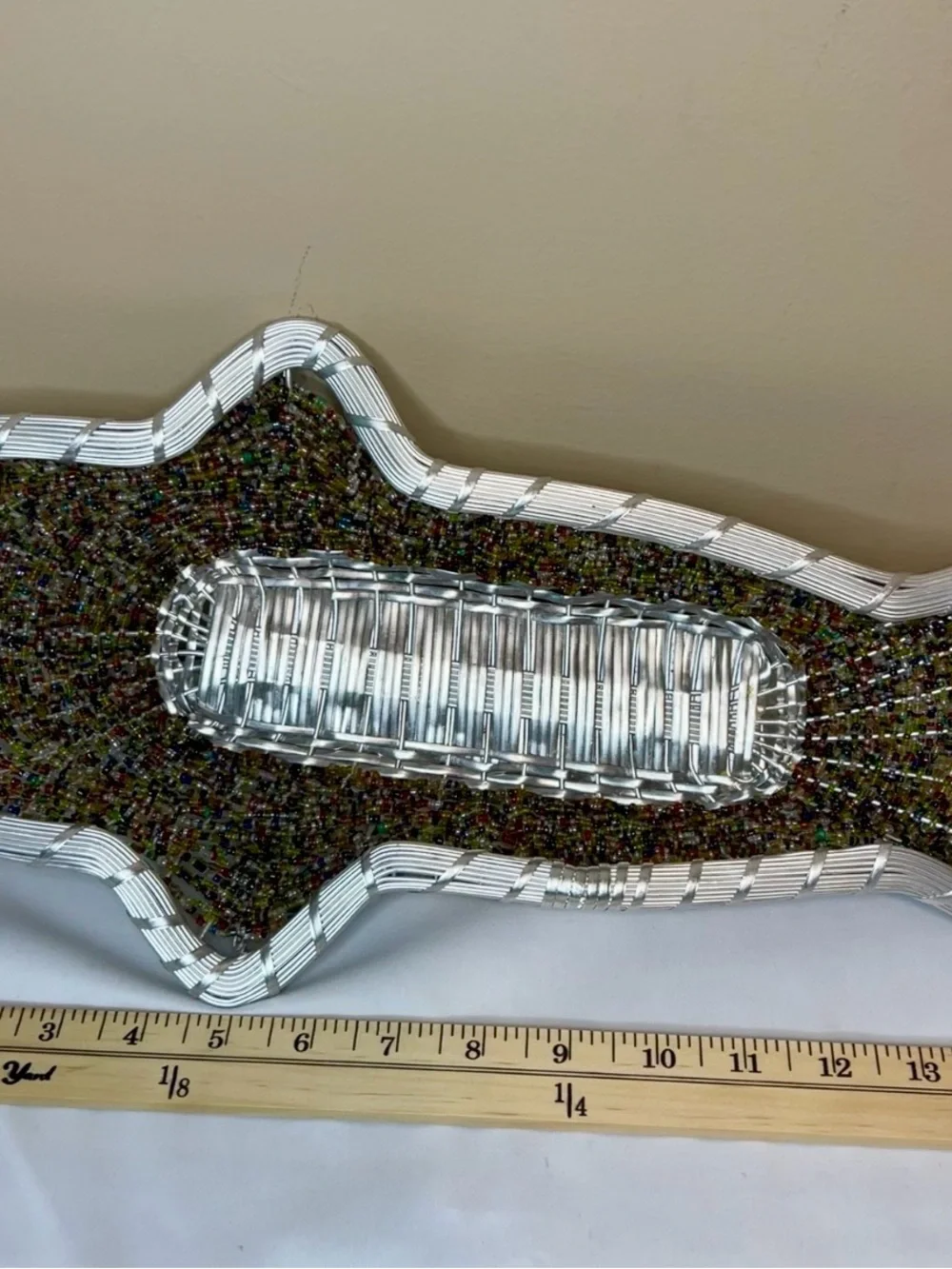 Silver-Edged Multi-Hue Beaded Decorative Tray. Made in India. Beautiful!